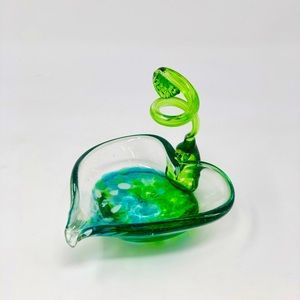 Vintage Murano Art Glass Dish Small Green Clear